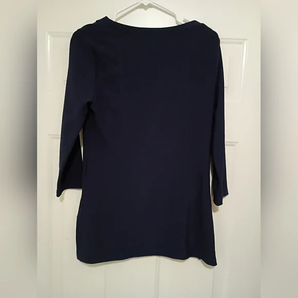 Boston Proper Fitted Blue Blouse with 3/4 Sleeves - Picture 3 of 3